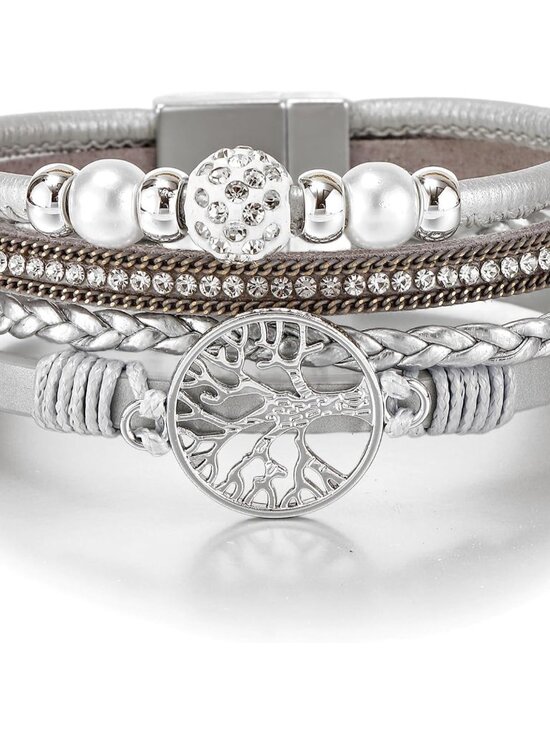 Jewelry - Leather Wrap Bracelet for Women, Boho Handmade Multi-Layer Cuff with Crystal Bea